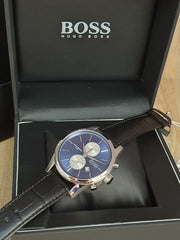  Shop Authentic Hugo Boss Jet Blue Dial Black Leather Strap Watch for Men - 1513283 - Luxxuri
