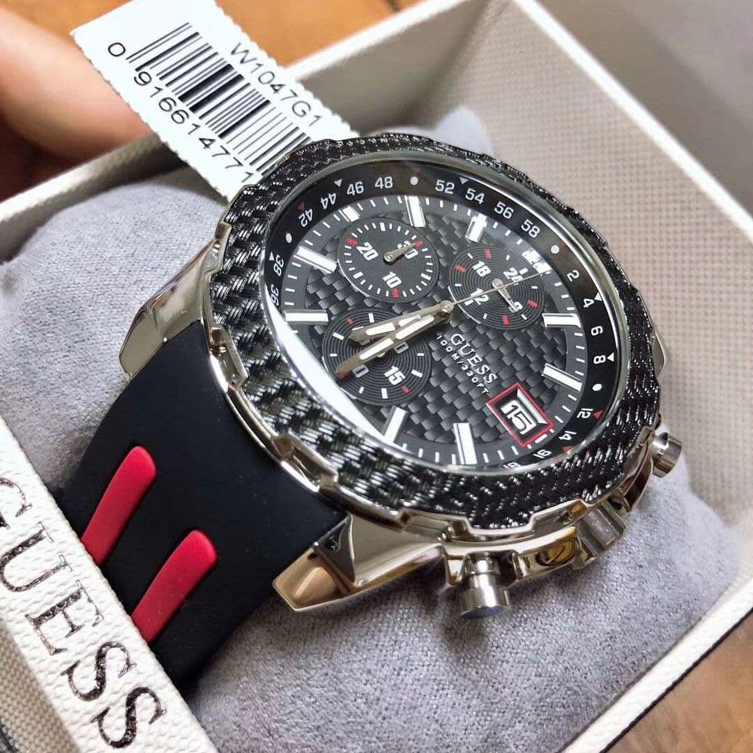  Shop Authentic Guess Octane Chronograph Black Dial Two Tone Silicone Strap Watch For Men - W1047G1 - Luxxuri