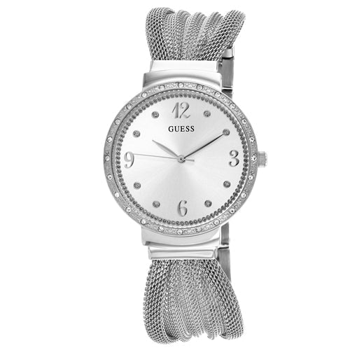  Shop Authentic Guess Chiffon Silver Dial Silver Mesh Bracelet Watch For Women - W1083L1 - Luxxuri