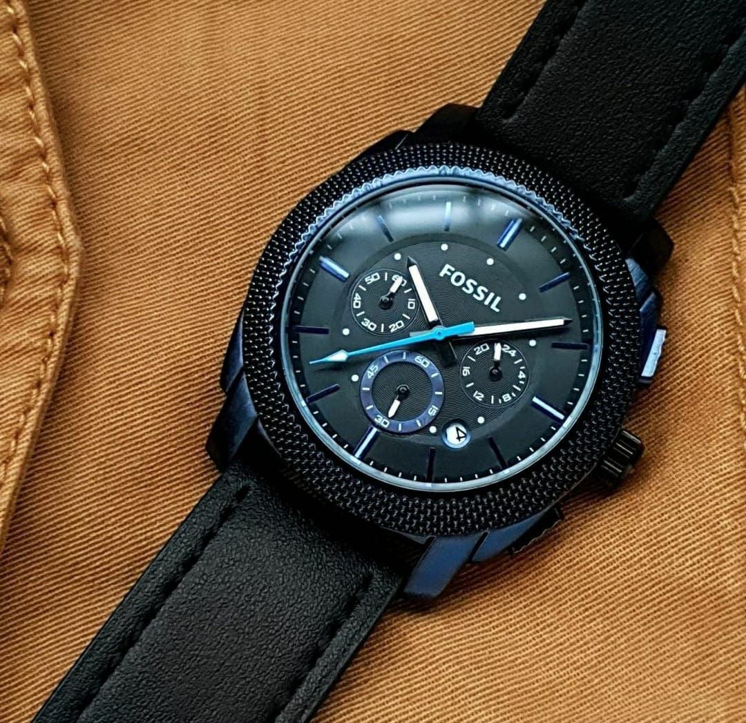  Shop Authentic Fossil Machine Chronograph Black Dial Black Leather Strap Watch for Men - FS5361 - Luxxuri