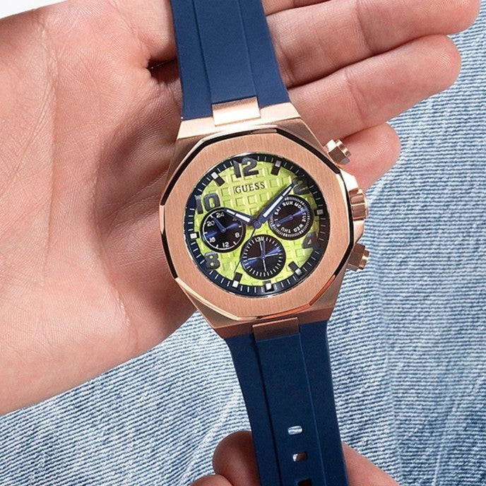  Shop Authentic Guess Empire Analog Quartz Lime Green Dial Blue Silicon Strap Watch for Men - GW0583G3 - Luxxuri