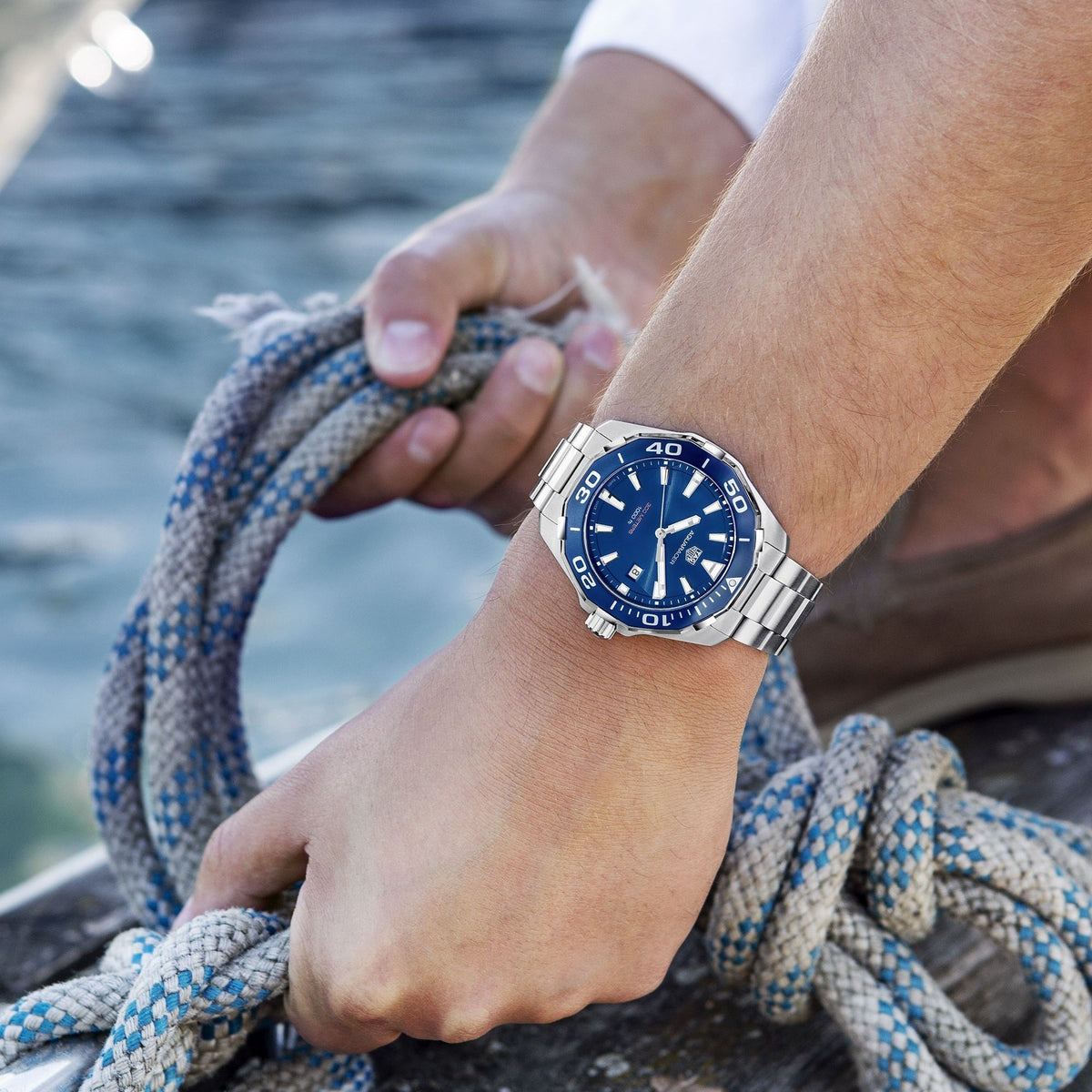  Shop Authentic Tag Heuer Aquaracer Blue Dial Quartz Silver Steel Strap Watch for Men - WAY111C.BA0928 - Luxxuri