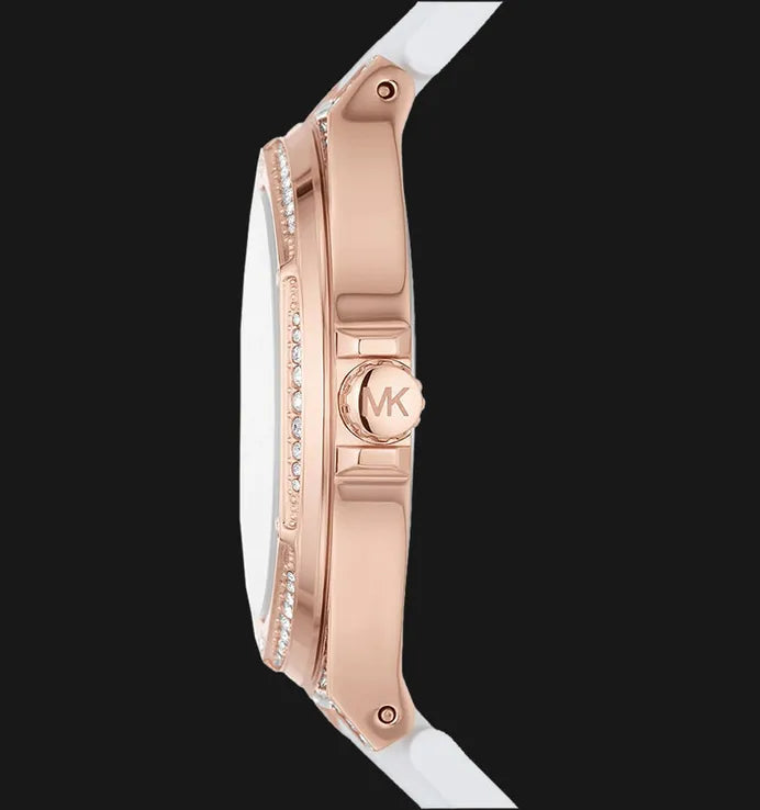  Shop Authentic Michael Kors Lennox Three-Hand Crystals Dial White Silicone Strap Watch For Women - MK7248 - Luxxuri