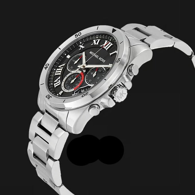  Shop Authentic Michael Kors Brecken Chronograph Quartz Black Dial Silver Steel Strap Watch For Men - MK8438 - Luxxuri