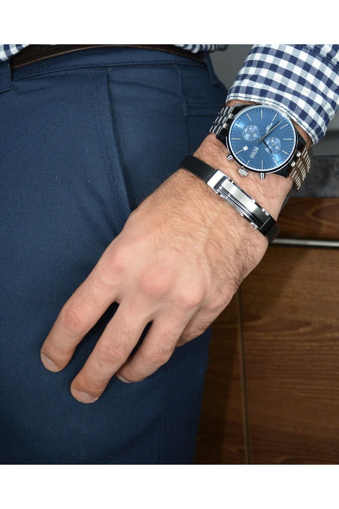  Shop Authentic Hugo Boss Associate Blue Dial Silver Steel Strap Watch for Men - 1513839 - Luxxuri