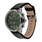  Shop Authentic Tommy Hilfiger Asher Chronograph Green Dial Black Leather Strap Watch For Men - 1791856 - Luxxuri