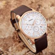  Shop Authentic Fossil Goodwin Chronograph White Dial Brown Leather Strap Watch for Men - FS5415 - Luxxuri
