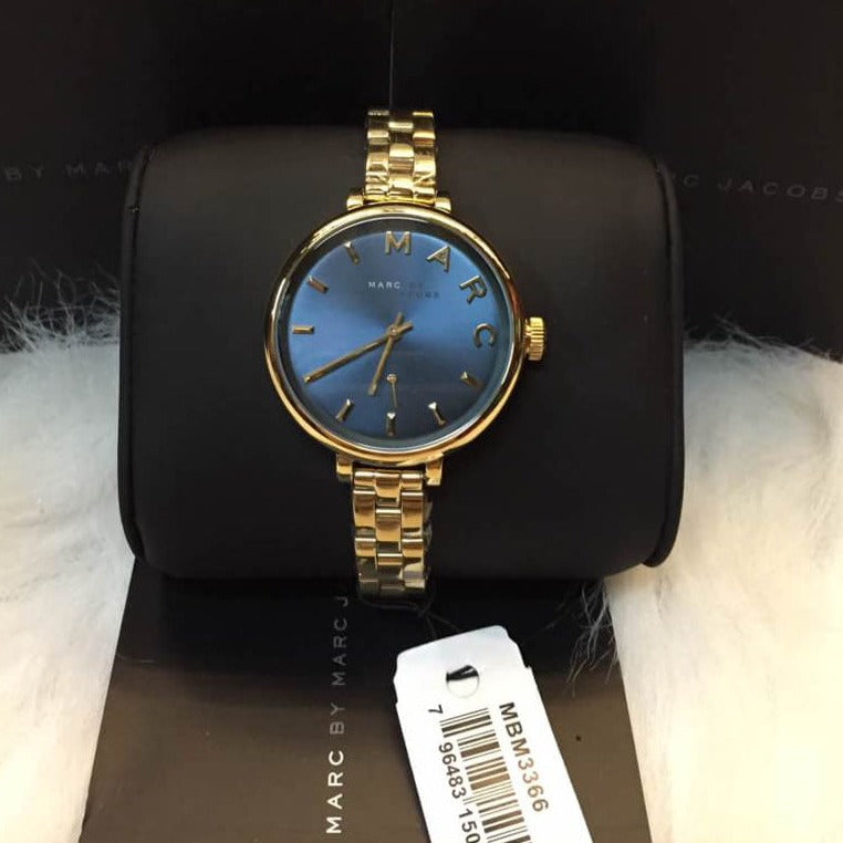  Shop Authentic Marc Jacobs Sally Blue Dial Gold Steel Strap Watch for Women - MBM3366 - Luxxuri