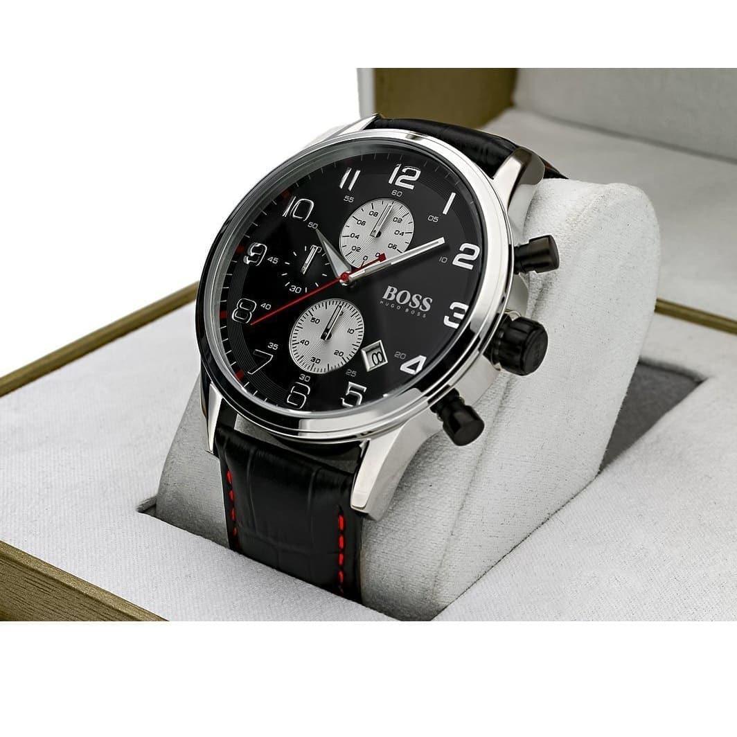  Shop Authentic Hugo Boss Aeroliner Black Dial Black Leather Strap Watch for Men - 1512631 - Luxxuri
