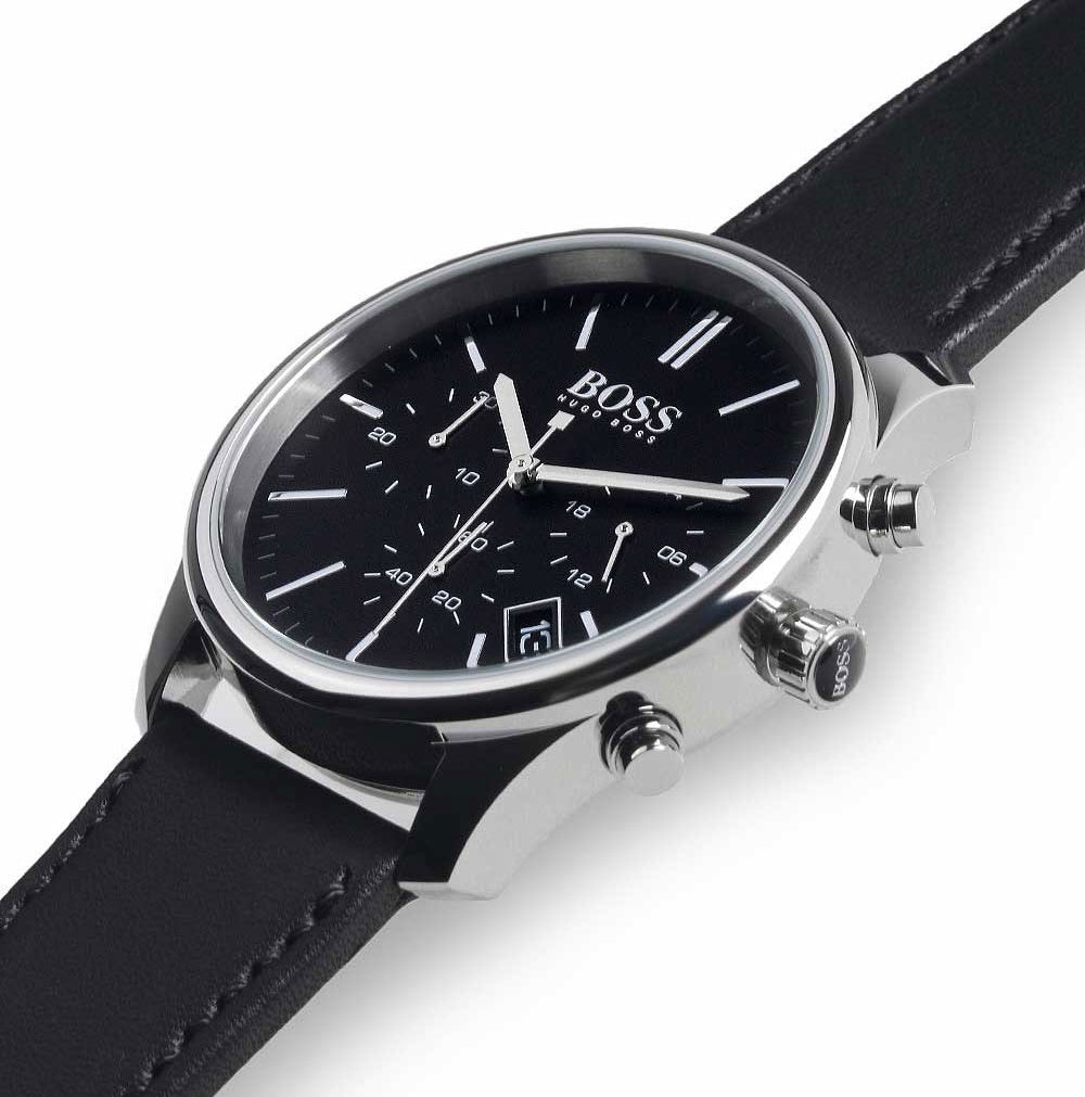  Shop Authentic Hugo Boss Time One Chronograph Black Dial Black Leather Strap Watch for Men - 1513430 - Luxxuri