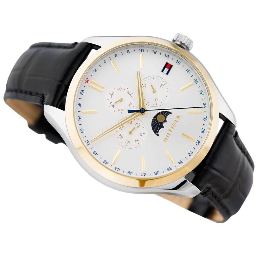  Shop Authentic Tommy Hilfiger Oliver Analog Silver Dial Black Leather Strap Watch for Men - 1791305 - Luxxuri