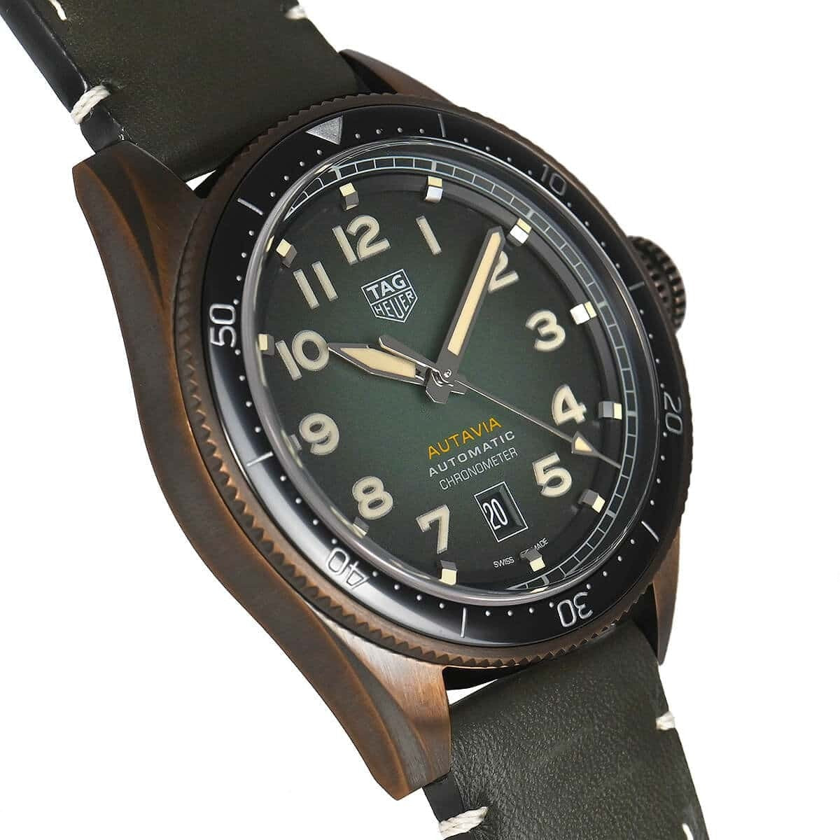  Shop Authentic Tag Heuer Autavia Calibre 5 Automatic Olive Green Dial Green Leather Strap Watch for Men - WBE5190.FC8268 - Luxxuri