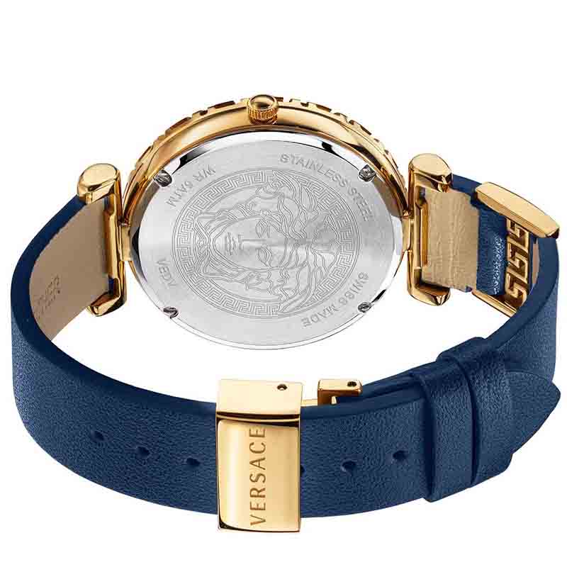  Shop Authentic Versace Palazzo Empire Greca Quartz Blue Dial Blue Leather Strap Watch for Women - VEDV00219 - Luxxuri