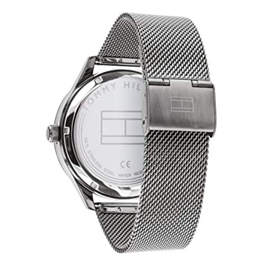  Shop Authentic Tommy Hilfiger Spencer Skeleton Black Dial Silver Mesh Bracelet Watch for Men - 1791643 - Luxxuri