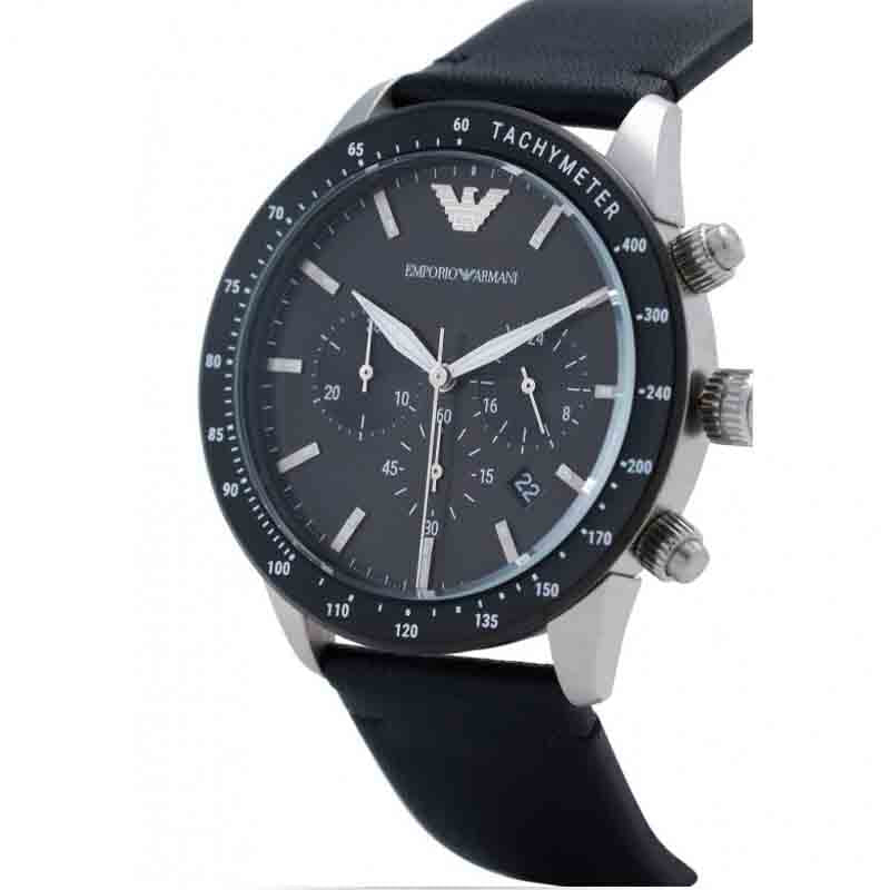  Shop Authentic Emporio Armani Mario Chronograph Black Dial Black Leather Strap Watch For Men - AR11243 - Luxxuri