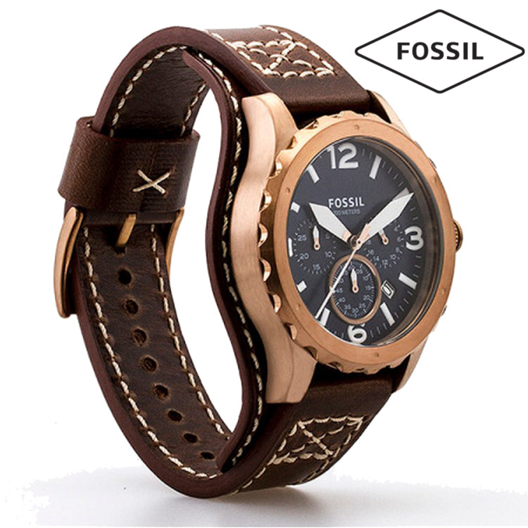  Shop Authentic Fossil Nate Chronograph Blue Dial Brown Leather Strap Watch for Men - JR1505 - Luxxuri