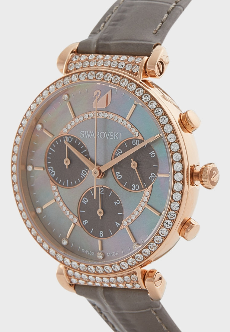 Shop Authentic Swarovski Passage Chrono Grey Dial Grey Leather Strap Watch for Women - 5580348 - Luxxuri