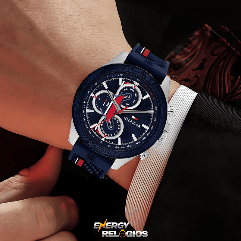 Shop Authentic Tommy Hilfiger Clark Chronograph Blue Dial Black Leather Strap Watch For Men - 1792083 - Luxxuri