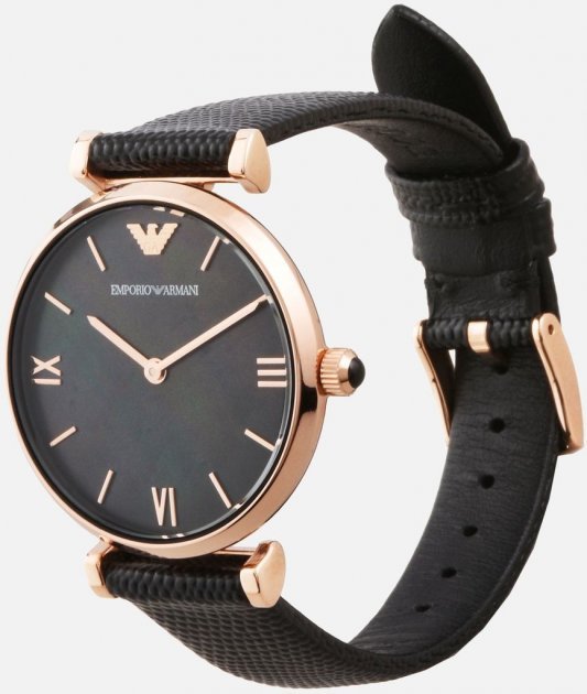  Shop Authentic Emporio Armani Gianni T Bar Black Mother of Pearl Dial Black Leather Strap Watch For Women - AR11060 - Luxxuri