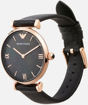  Shop Authentic Emporio Armani Gianni T Bar Black Mother of Pearl Dial Black Leather Strap Watch For Women - AR11060 - Luxxuri