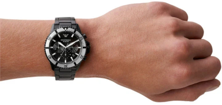  Shop Authentic Emporio Armani Diver Chronograph Black Dial Black Steel Strap Watch For Men - AR80050 - Luxxuri