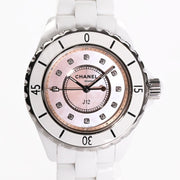  Shop Authentic Chanel J12 Quartz Diamonds Pink Dial White Steel Strap Watch for Women - J12 H5513 - Luxxuri