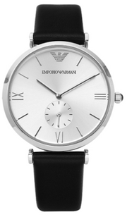 Shop Authentic Emporio Armani Retro Analog Quartz Silver Dial Black Leather Strap Watch For Men - AR1674 - Luxxuri