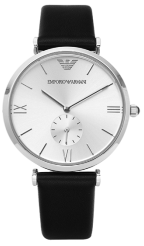  Shop Authentic Emporio Armani Retro Analog Quartz Silver Dial Black Leather Strap Watch For Men - AR1674 - Luxxuri