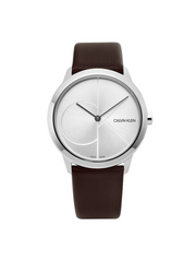  Shop Authentic Calvin Klein Minimal Silver Dial Brown Leather Strap Watch for Men - K3M221G6 - Luxxuri