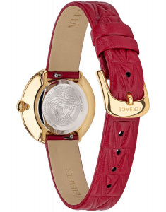  Shop Authentic Versace Virtus Mini Quartz Gold Dial Red Leather Strap Watch For Women - VET300521 - Luxxuri