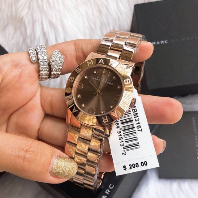  Shop Authentic Marc Jacobs Amy Mother of Pearl Black Dial Rose Gold Steel Strap Watch for Women - MBM8610 - Luxxuri