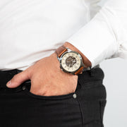  Shop Authentic Fossil Grant Automatic Beige Skeleton Dial Brown Leather Strap Watch for Men - ME3099 - Luxxuri