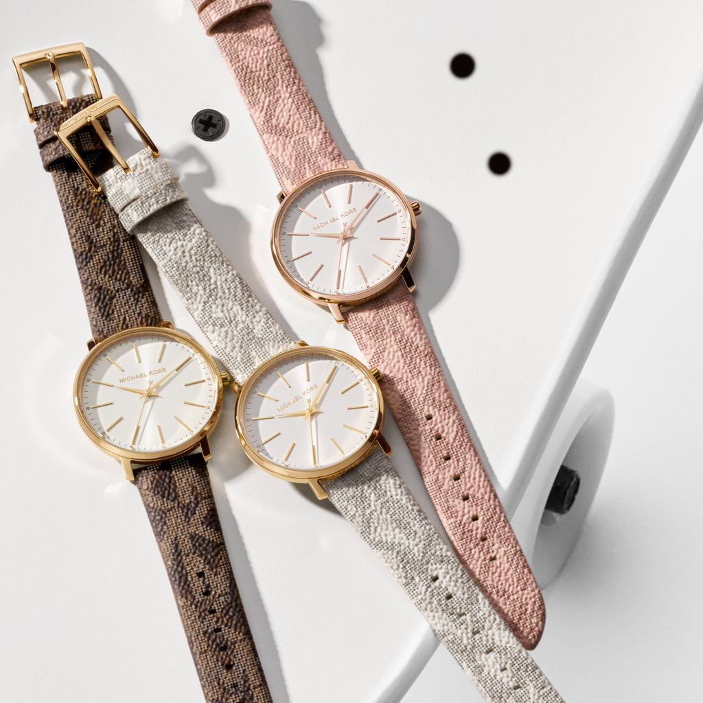  Shop Authentic Michael Kors Pyper Quartz White Dial Pink Leather Strap Watch For Women - MK2859 - Luxxuri