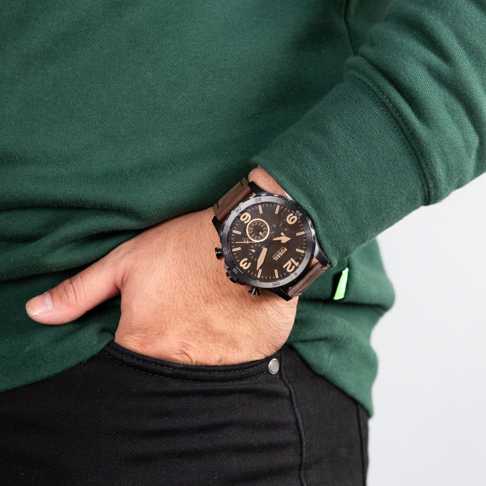  Shop Authentic Fossil Nate Chronograph Brown Dial Brown Leather Strap Watch for Men - JR1487 - Luxxuri