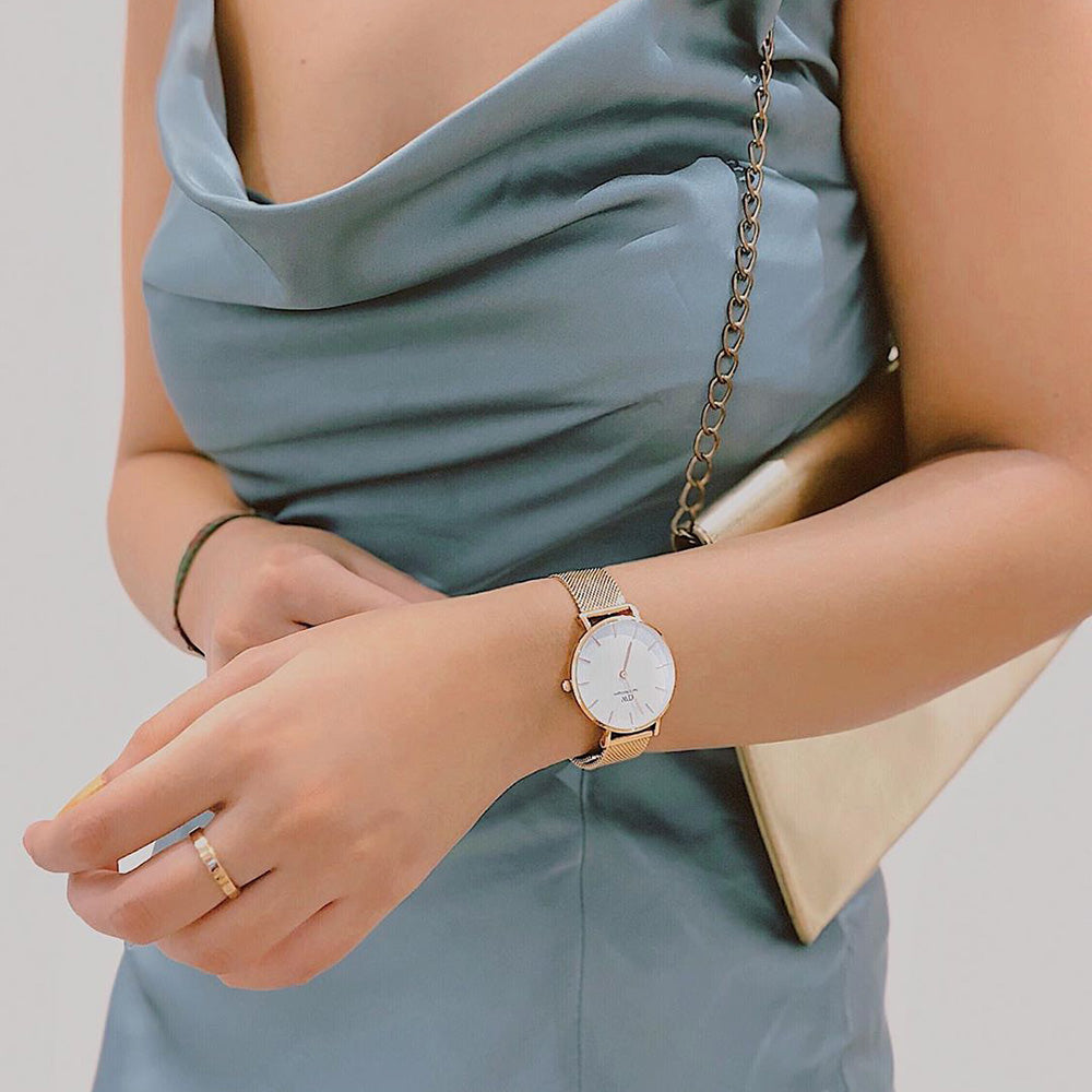  Shop Authentic Daniel Wellington Classic Petite Evergold White Dial Gold Mesh Bracelet Watch For Women - DW00100350 - Luxxuri