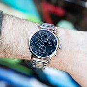  Shop Authentic Tommy Hilfiger Kane Chronograph Grey Dial Silver Steel Strap Watch for Men - 1791397 - Luxxuri