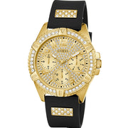  Shop Authentic Guess Frontier Diamonds Gold Dial Black Rubber Strap Watch For Women - W1160L1 - Luxxuri