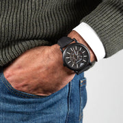  Shop Authentic Emporio Armani Meccanico Automatic Skeleton Dial Black Leather Strap Watch For Men - AR60008 - Luxxuri