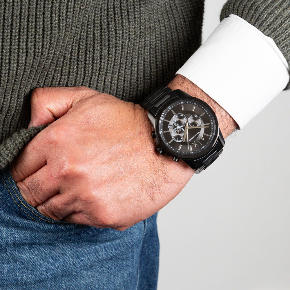  Shop Authentic Armani Exchange Banks Chronograph Black Dial Black Steel Strap Watch For Men - AX1722 - Luxxuri
