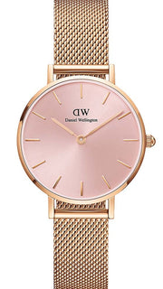  Shop Authentic Daniel Wellington Petite Melrose Pink Dial Rose Gold Mesh Strap Watch For Women - DW00100368 - Luxxuri