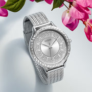  Shop Authentic Guess Soiree Diamonds Silver Dial Silver Mesh Bracelet Watch for Women - GW0402L1 - Luxxuri