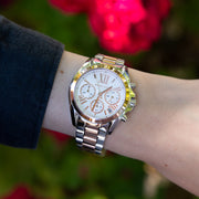  Shop Authentic Michael Kors Bradshaw Chronograph White Dial Two Tone Steel Strap Watch For Women - MK7258 - Luxxuri