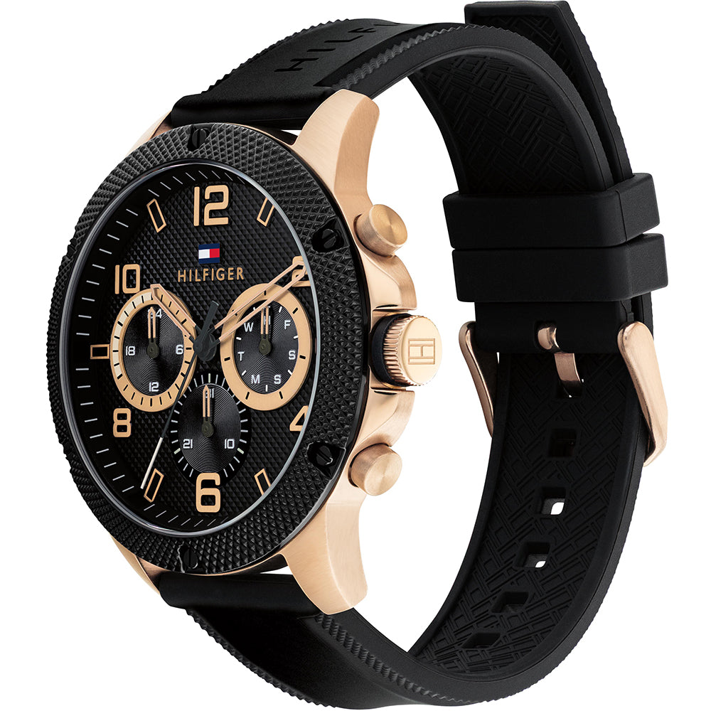  Shop Authentic Tommy Hilfiger Blaze Multifunction Black Dial Black Rubber Strap Watch For Men - 1792028 - Luxxuri
