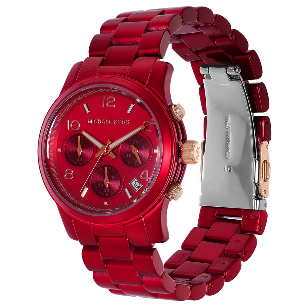  Shop Authentic Michael Kors Runway Analog Chronograph Red Dial Red Steel Strap Watch for Women - MK7436 - Luxxuri
