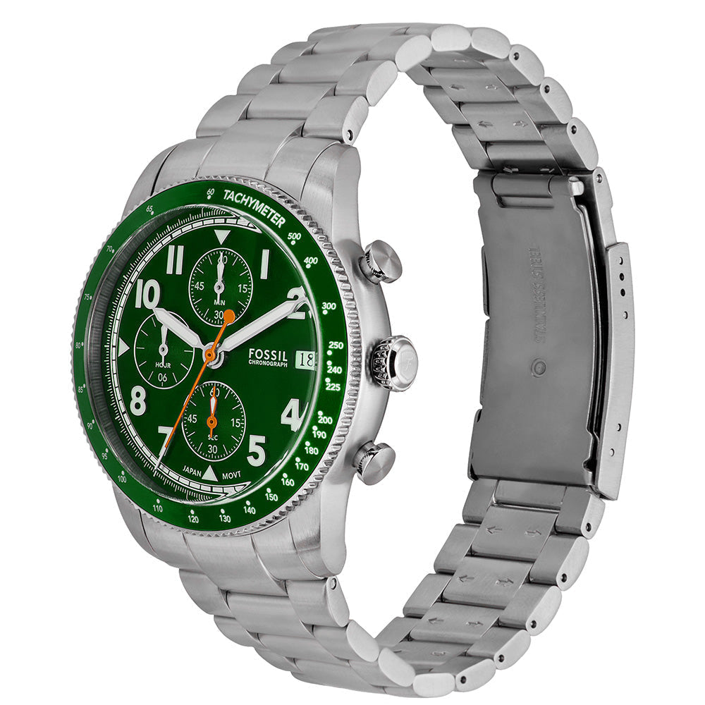  Shop Authentic Fossil Sport Tourer Chronograph Green Dial Silver Steel Strap Watch for Men - FS6048 - Luxxuri