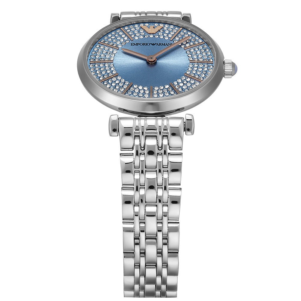  Shop Authentic Emporio Armani Gianni T-Bar Quartz Blue Dial Silver Steel Strap Watch For Women - AR11594 - Luxxuri