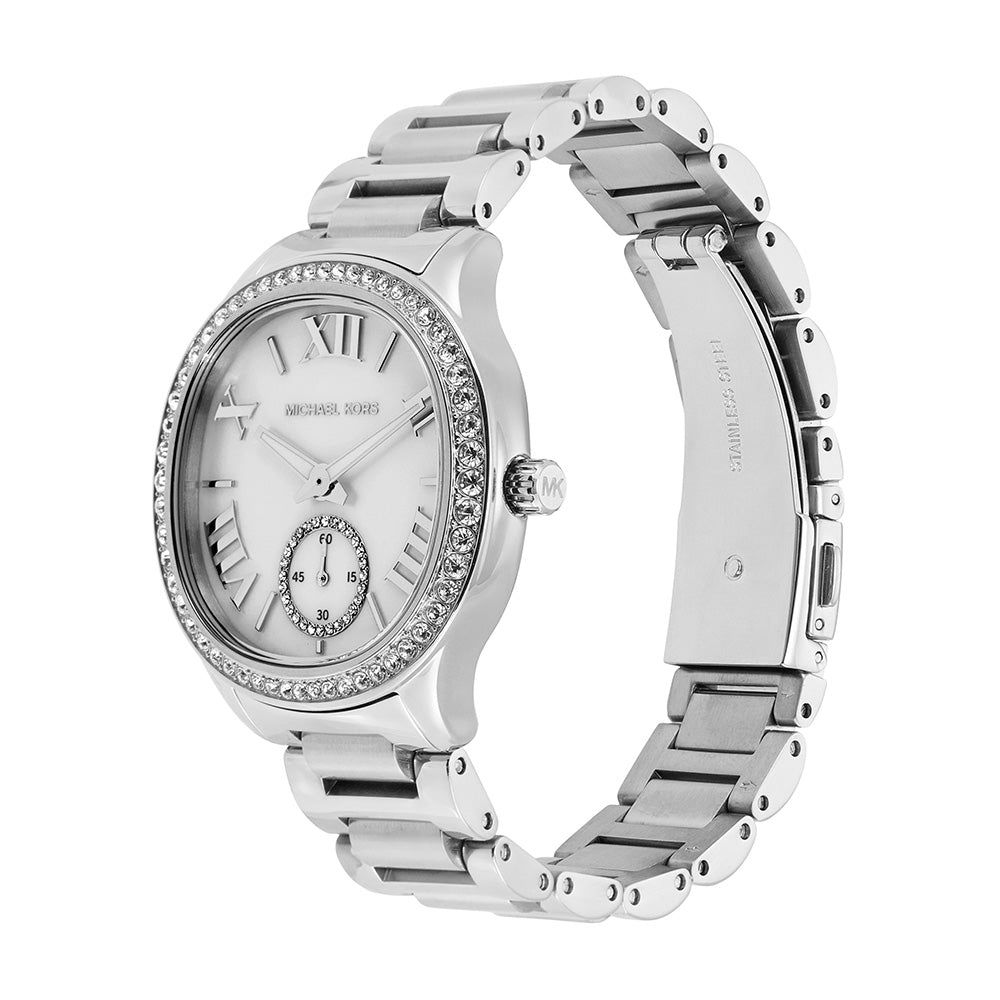  Shop Authentic Michael Kors Sage Three-Hand White Dial Silver Steel Strap Watch for Women - MK4807 - Luxxuri