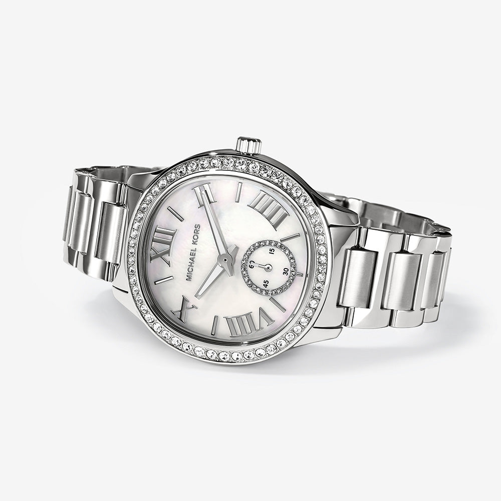  Shop Authentic Michael Kors Sage Three-Hand White Dial Silver Steel Strap Watch for Women - MK4807 - Luxxuri