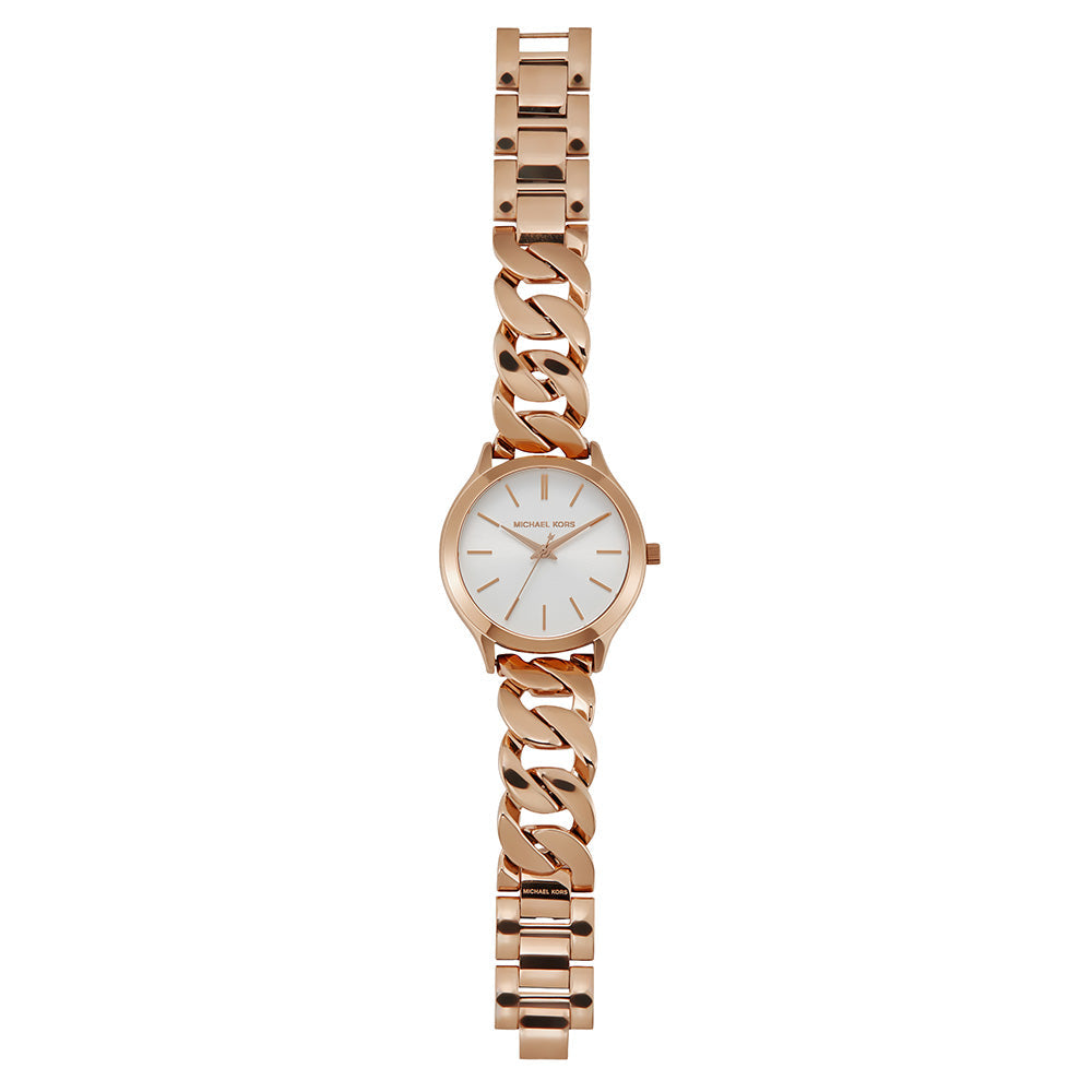 Shop Authentic Michael Kors Runway Three-Hand Silver Dial Rose Gold Steel Strap Watch for Women - MK7473 - Luxxuri