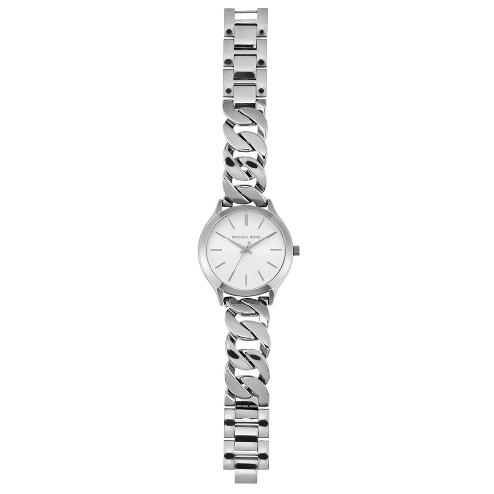  Shop Authentic Michael Kors Runway Three-Hand Silver Dial Silver Steel Strap Watch for Women - MK7474 - Luxxuri